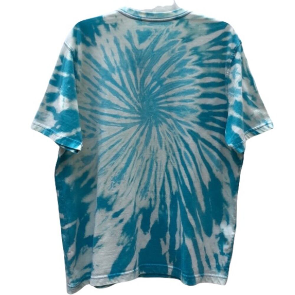 Blue Aqua White Spiral Custom Acid Tie Dye Short Sleeve Cotton T-Shirt Men Large - Picture 2 of 7